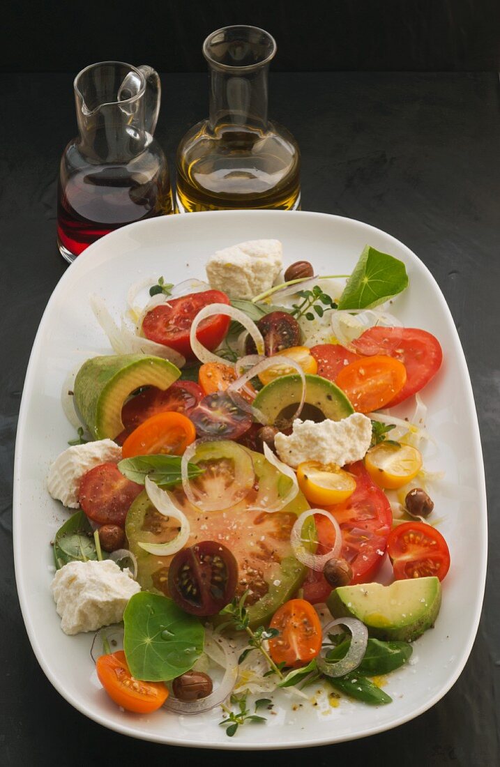 Colourful tomato salad with ricotta