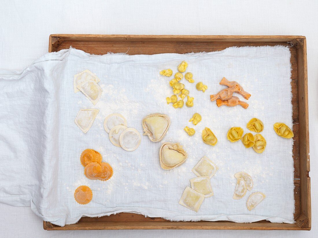 Fresh filled pasta on a cloth
