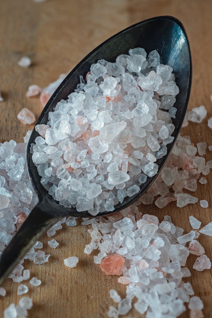 Salt crystals on spoon