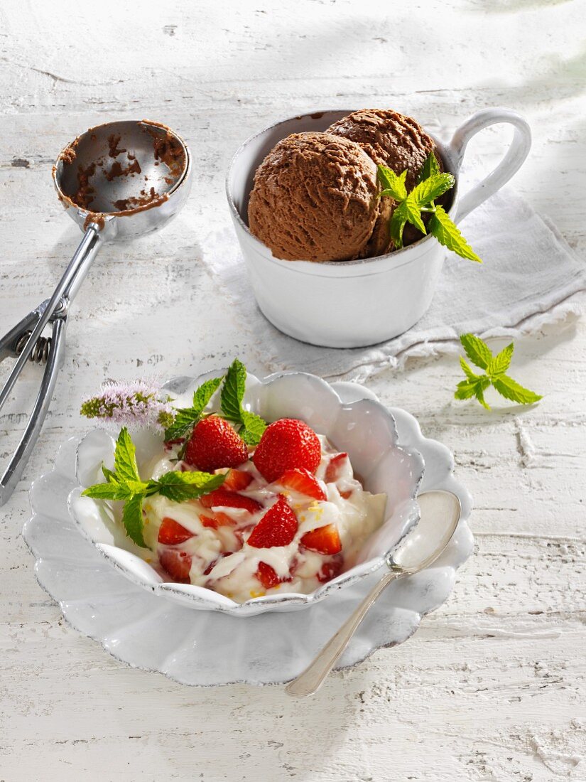 Strawberry quark and chocolate ice cream