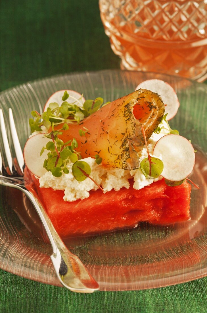 Wassermelone mit Graved Lachs