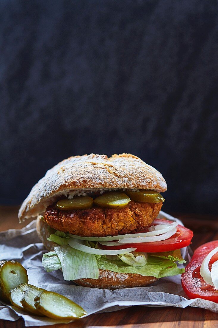 A falafel veggie burger