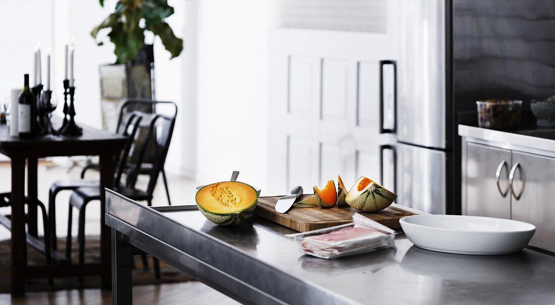 Ingredients and cooking utensils on counter in kitchen