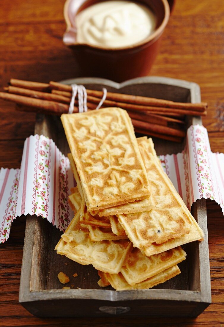 Cinnamon waffles with orange sabayon