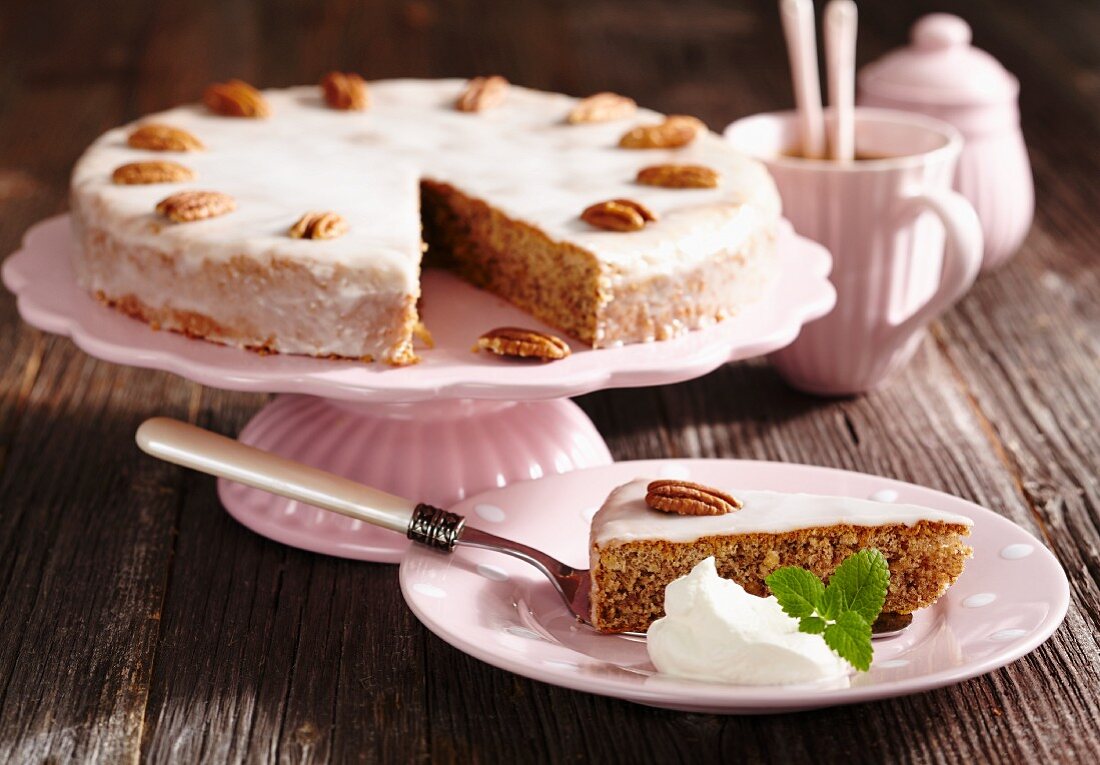 Ginger and pecan nut cake with icing (Australia)