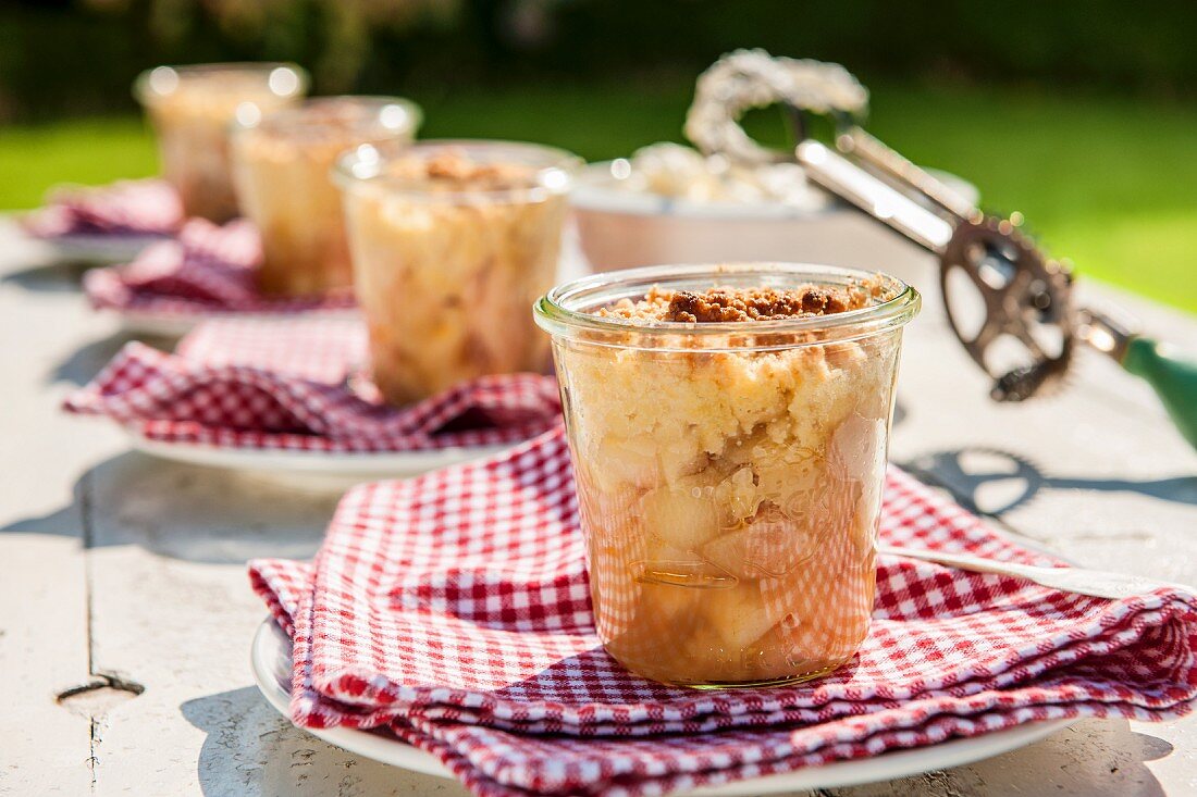 Apple crumble served in glasses