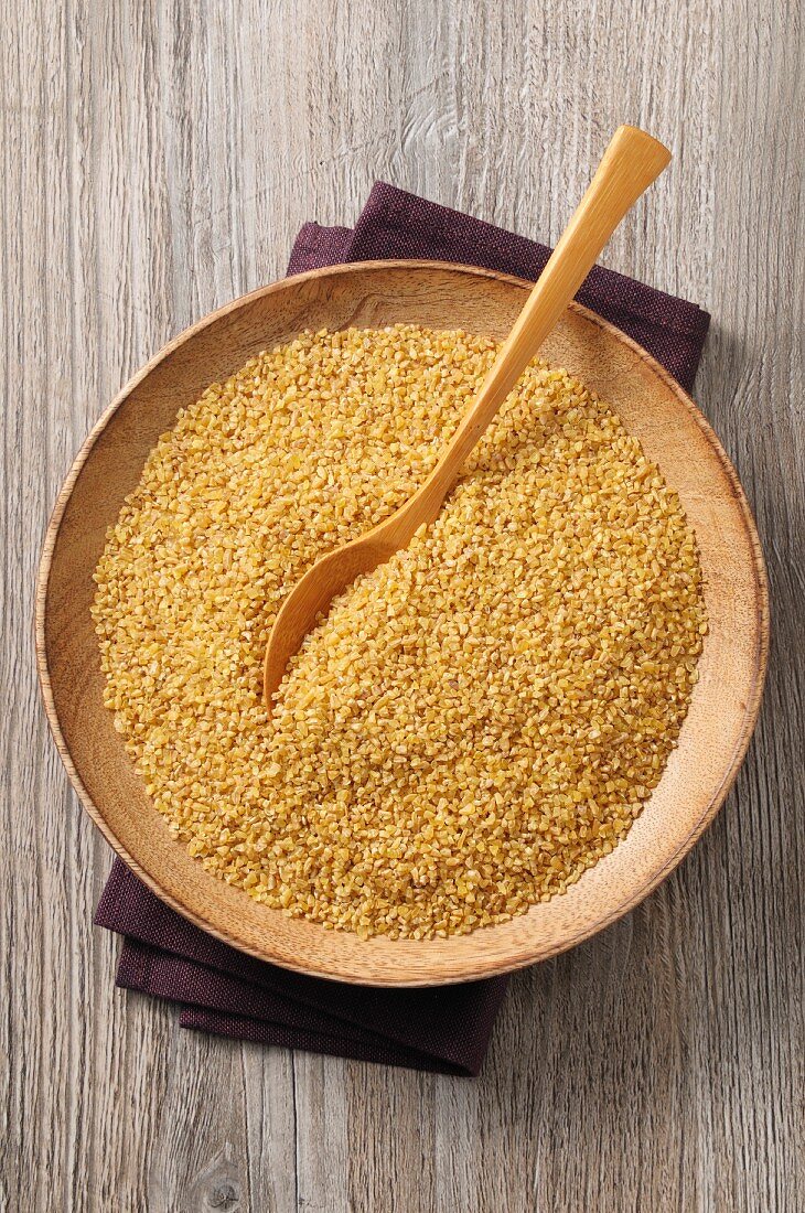 Bulgur in a wooden bowl