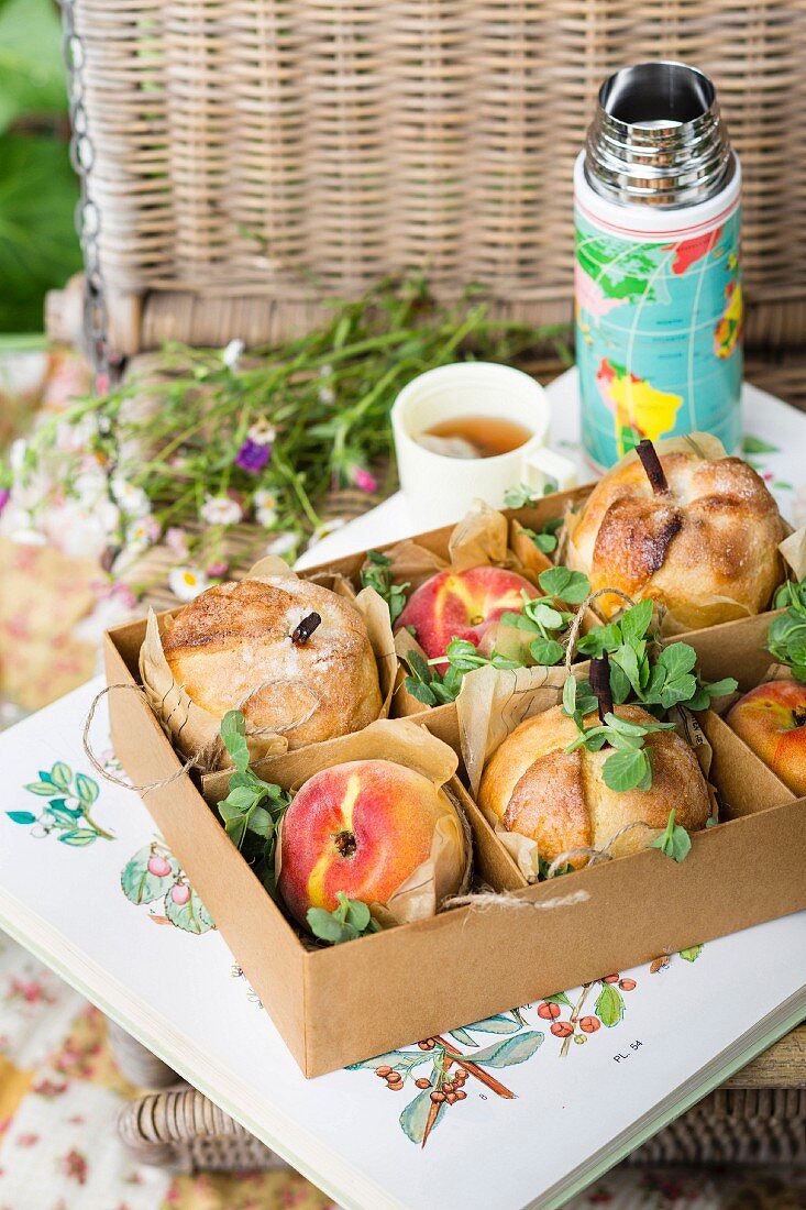 Peaches baked in dough for a picnic