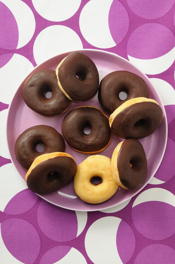 Doughnuts with chocolate glaze (seen from above)