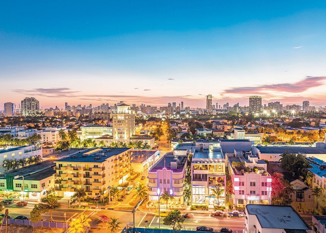 Colourful Miami in the evening, Florida, USA