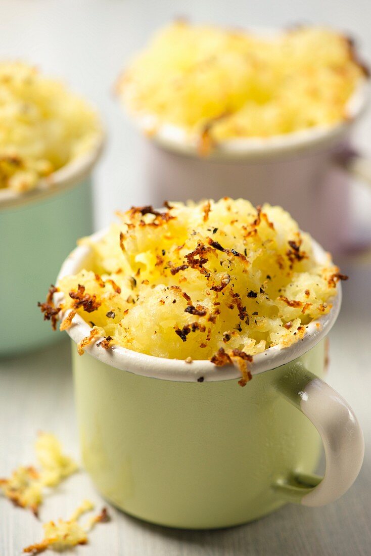 Mini fish pies topped with fried potatoes