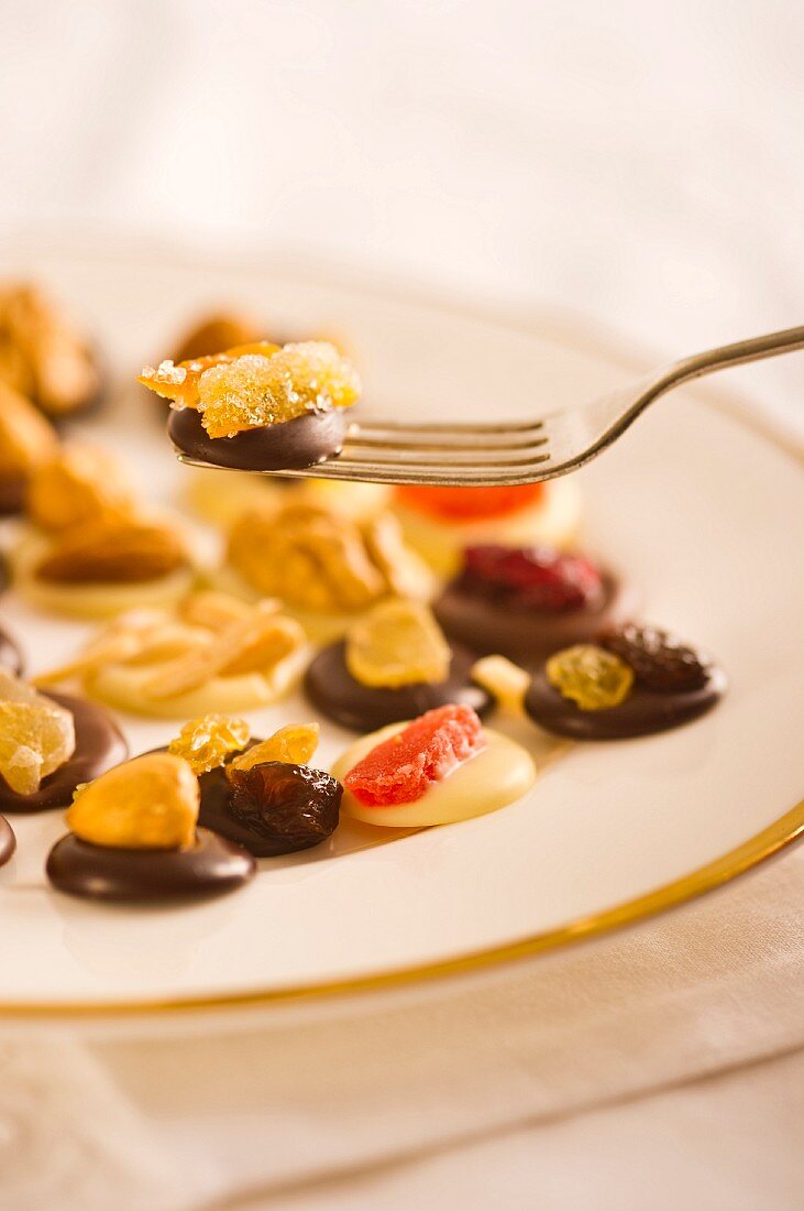 Chocolate fruits with candied ginger