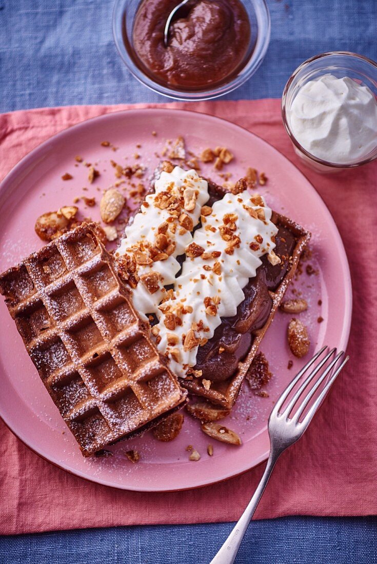 Waffle with chestnut cream and whipped cream
