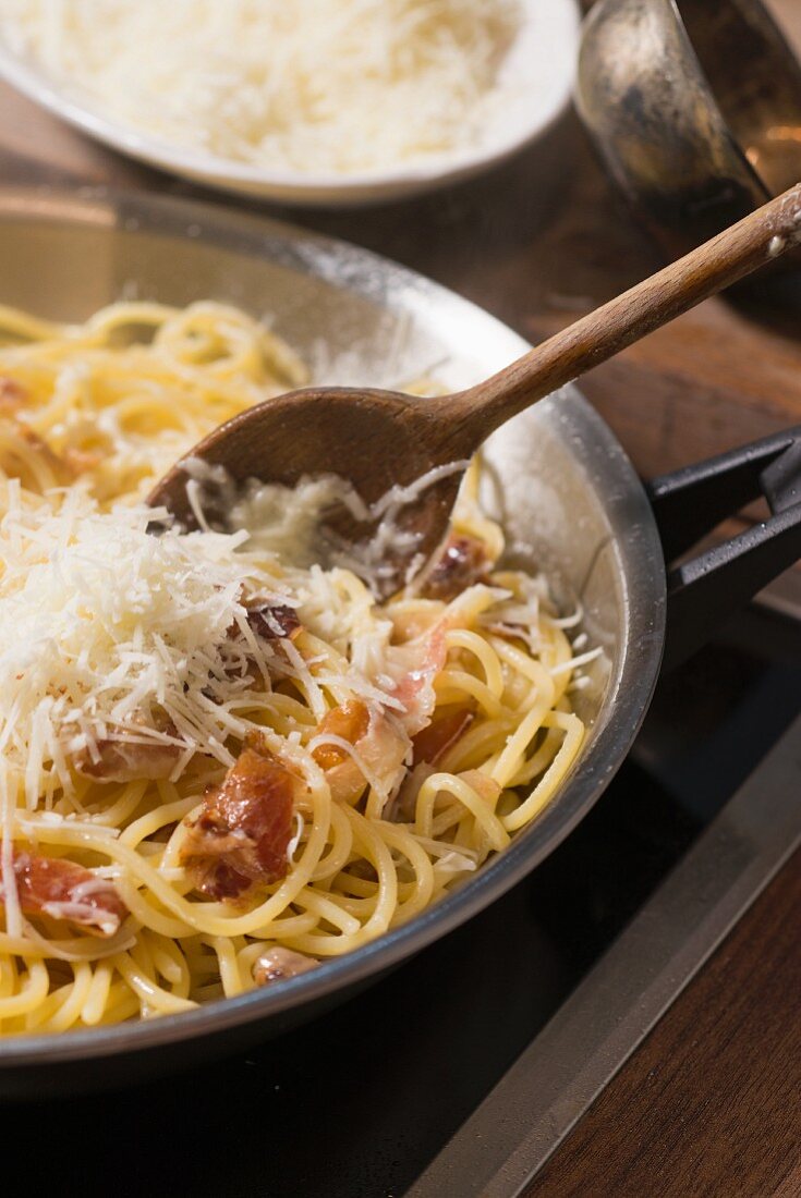 Spaghetti with bacon and Parmesan