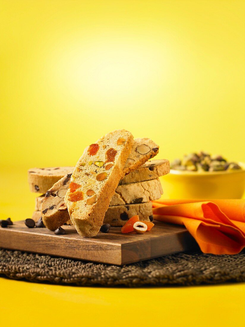 Various biscotti with dried fruits, nuts and chocolate chips