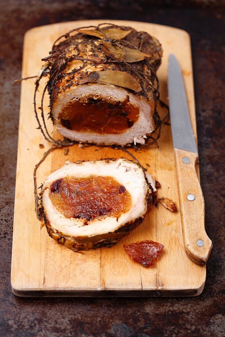 Pork roulade filled with dried apricots and cranberries
