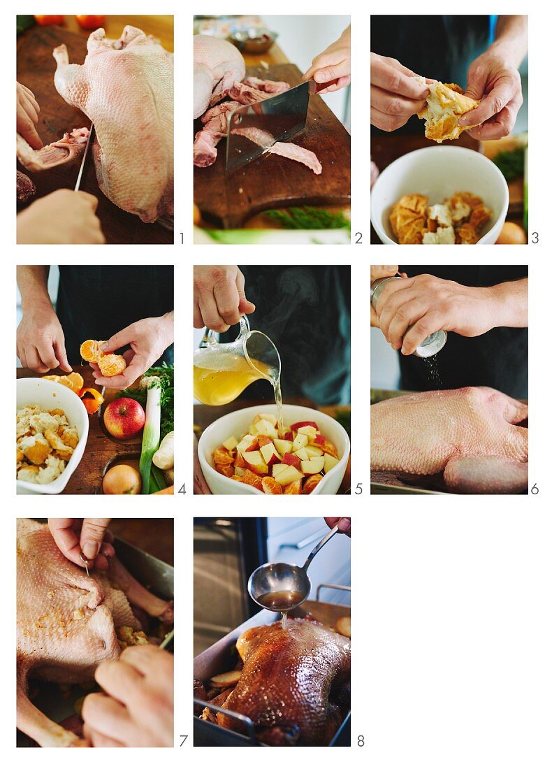 Roast goose being prepared