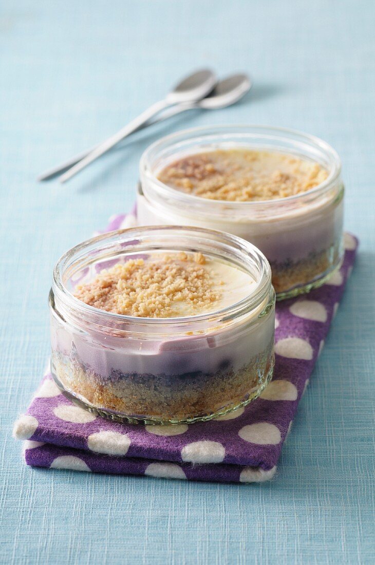 Mini blueberry cheesecakes in glasses