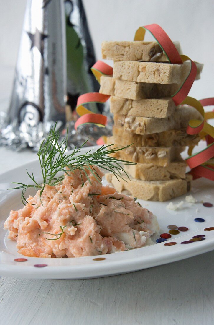 Salmon cream with a stack of bread