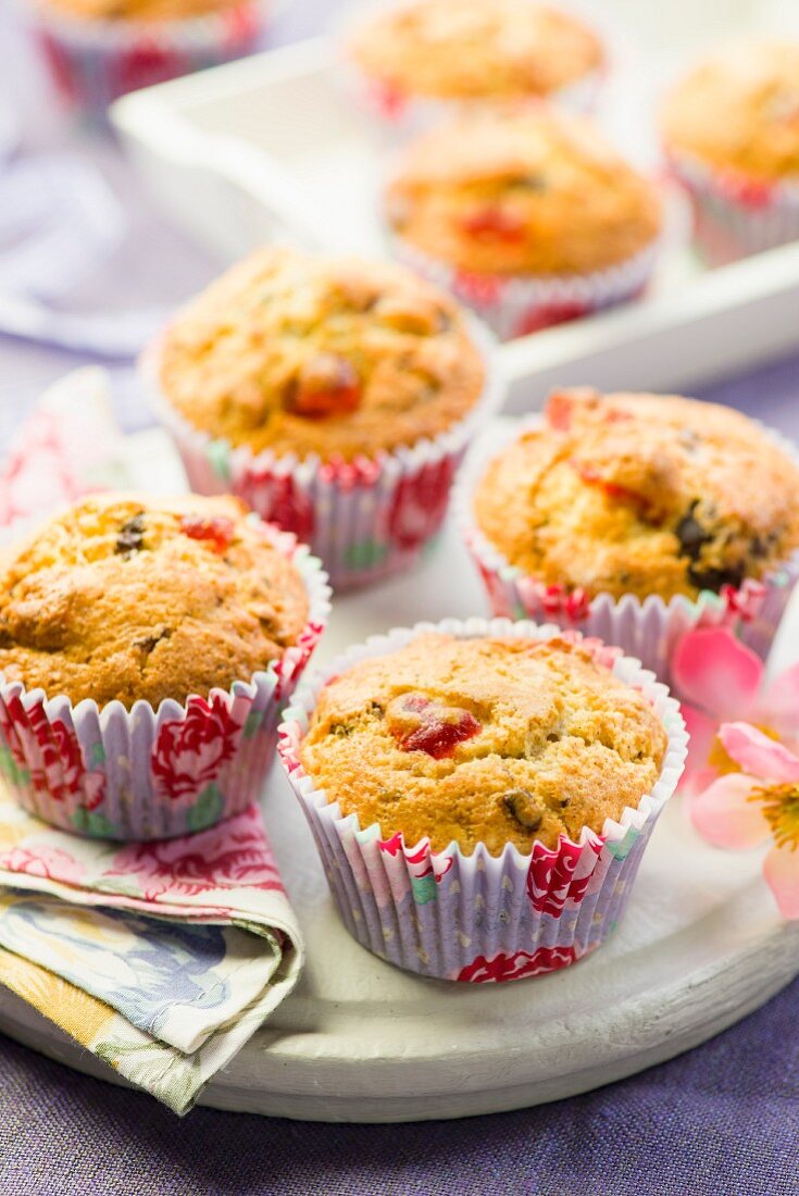 Cherry muffins with chocolate chips
