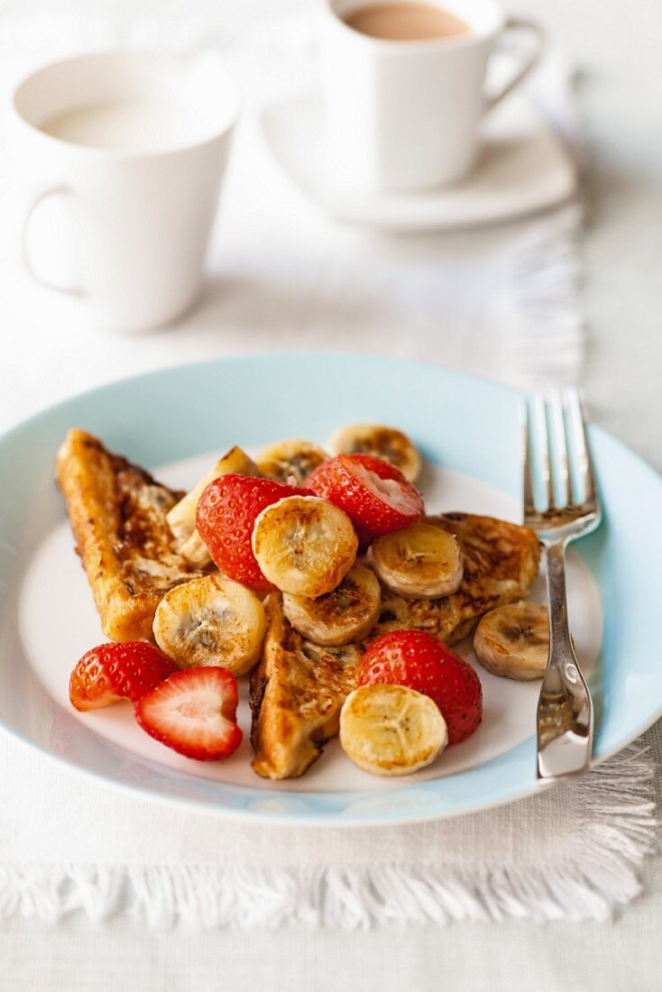 French toast with strawberries and banana