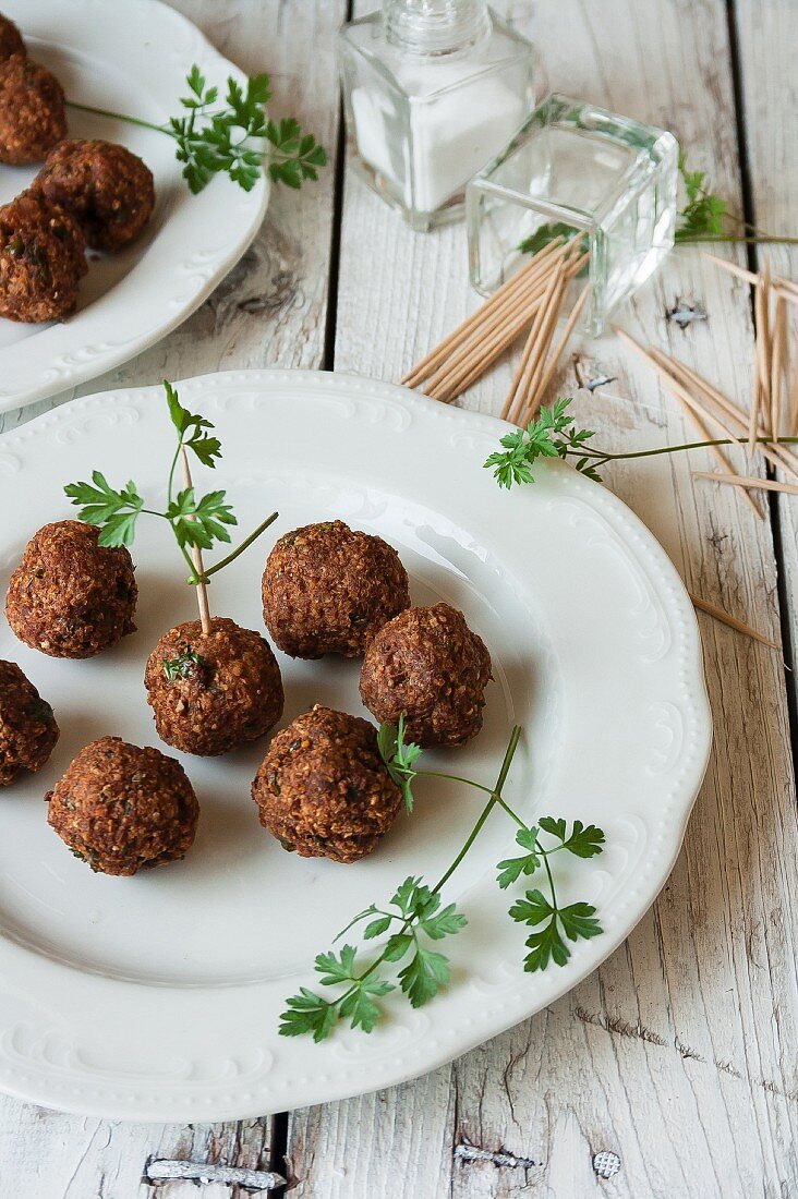 Falafel with toothpicks