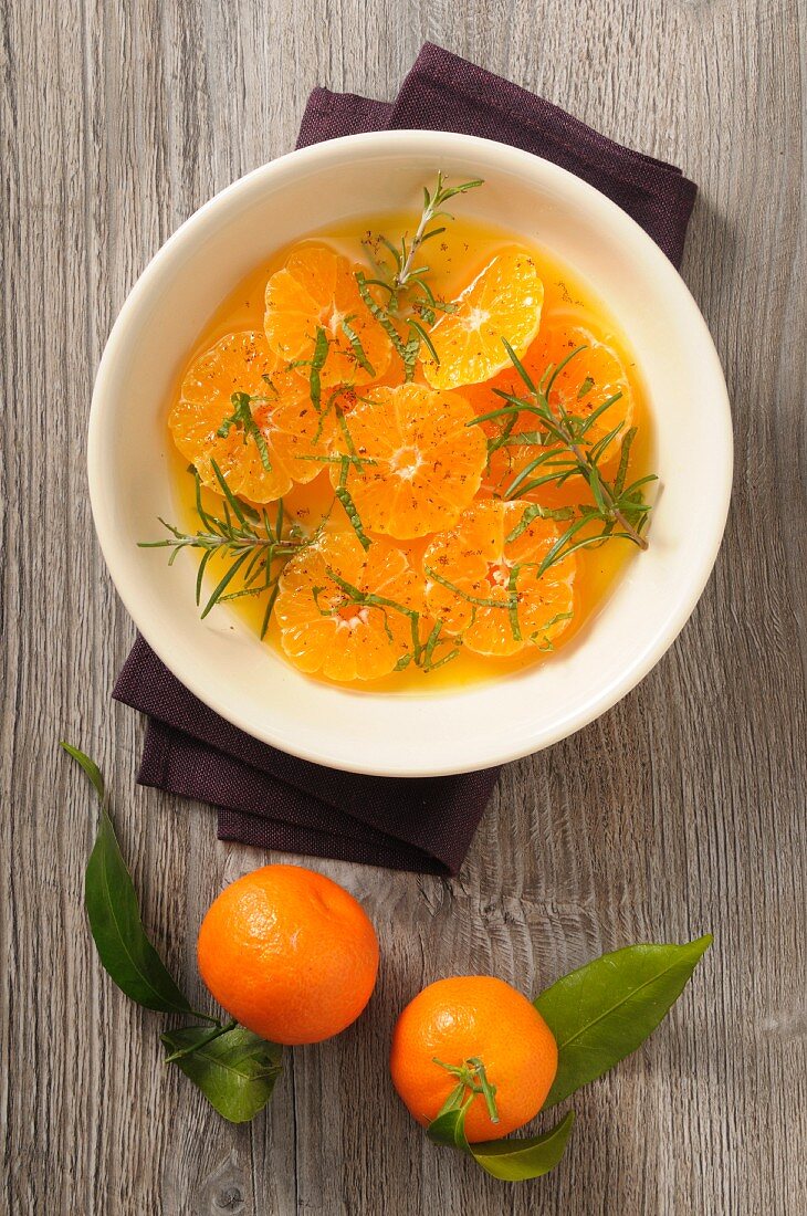 Clementine soup with honey and rosemary