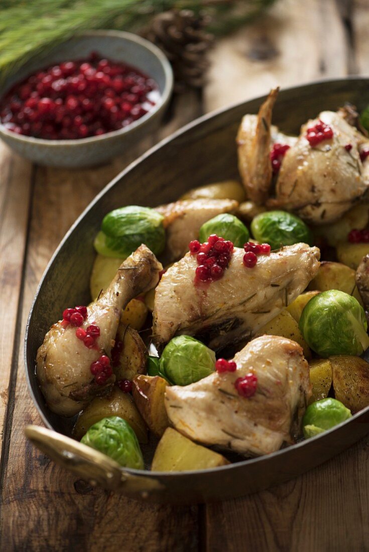 Chicken with Brussels sprouts and redcurrants