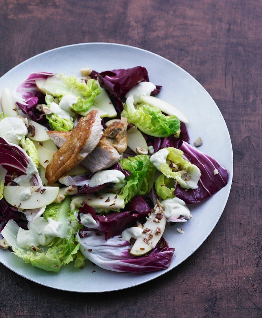 Winter salad with chicken breast and apple