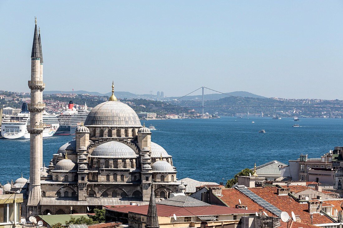 Blick auf die Stadt mit Moschee, Istanbul, Türkei