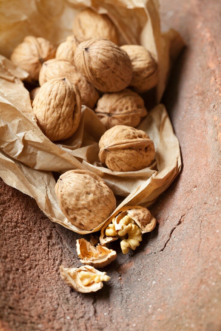 Walnuts on a piece of paper