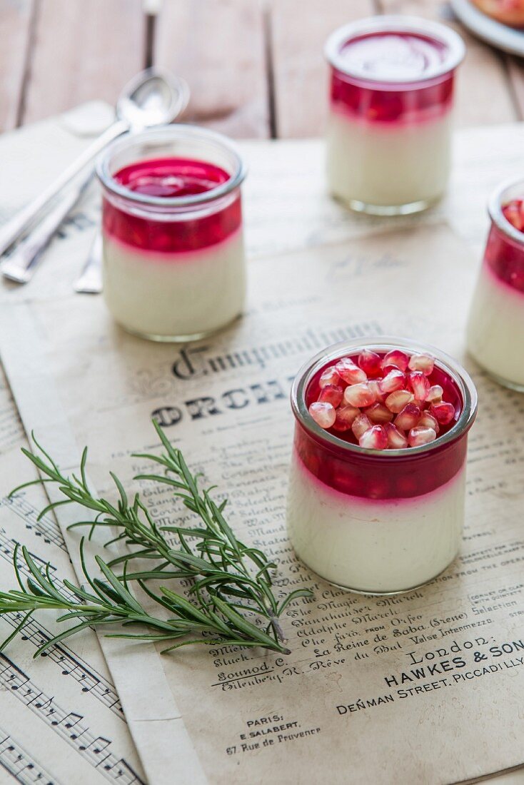 Panna cotta with pomegranate seeds