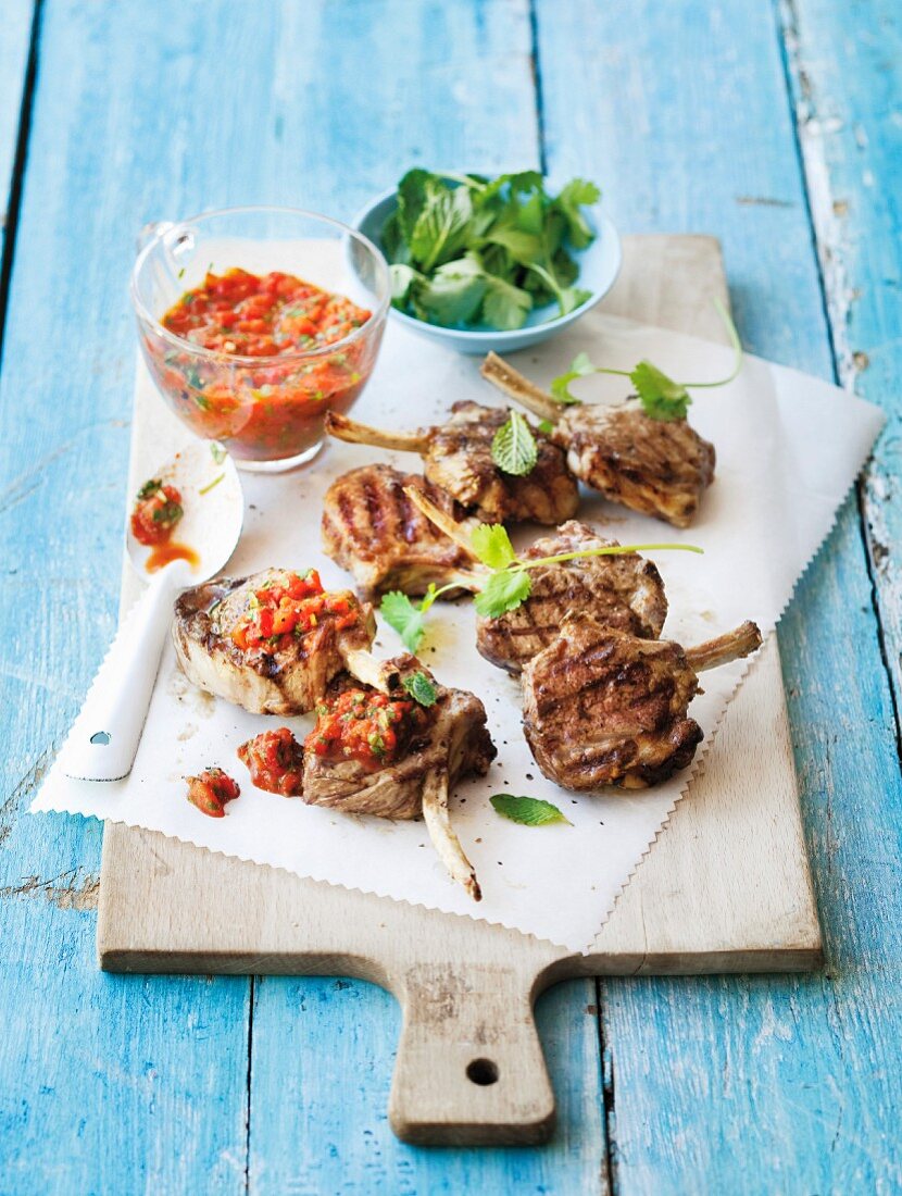 Lamb chops with mint and red papper chermoula