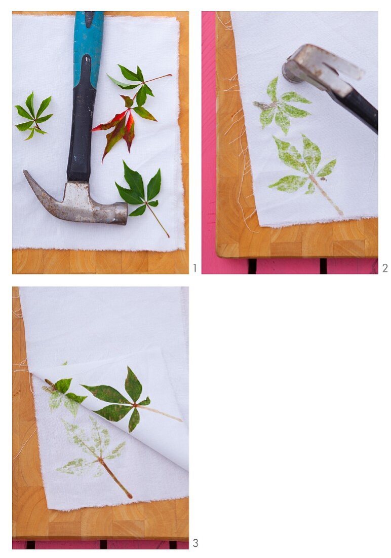 Instructions for printing fabric with fresh Virginia creeper leaves
