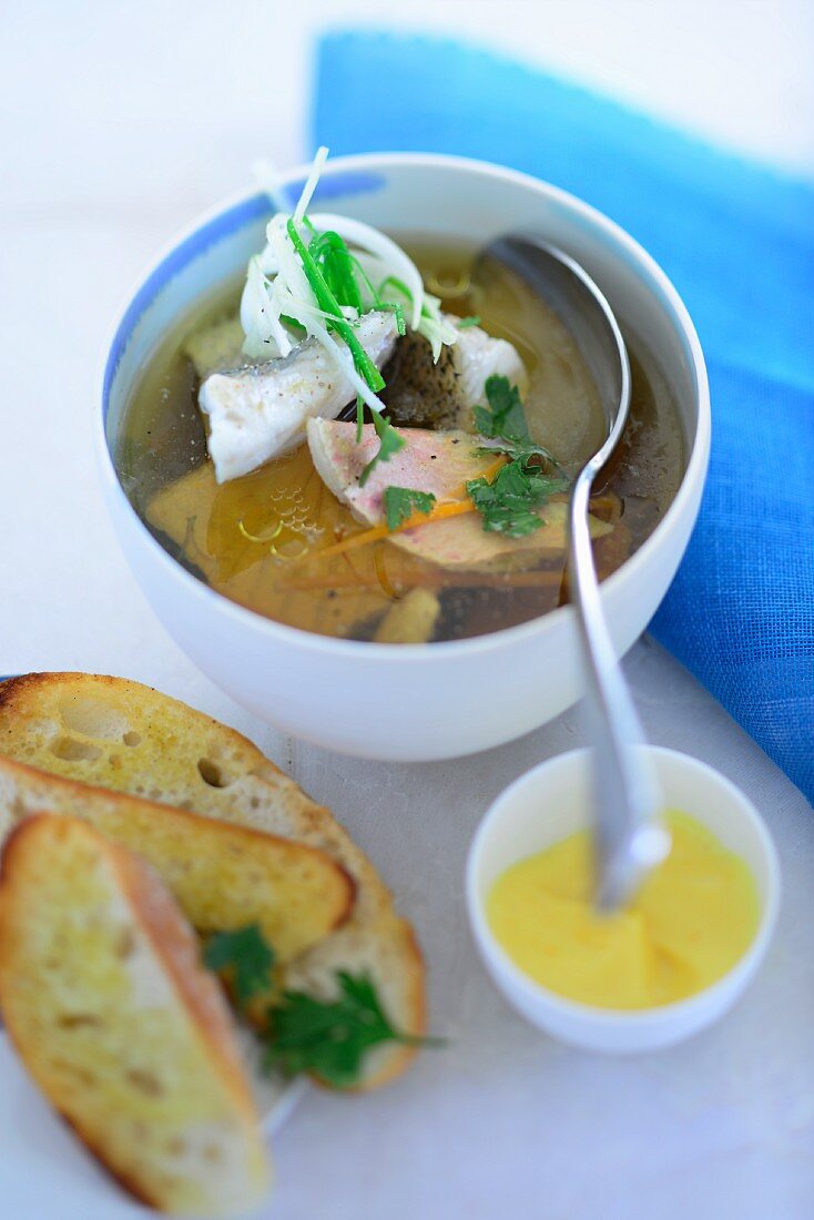 Fish soup with grilled bread and aioli