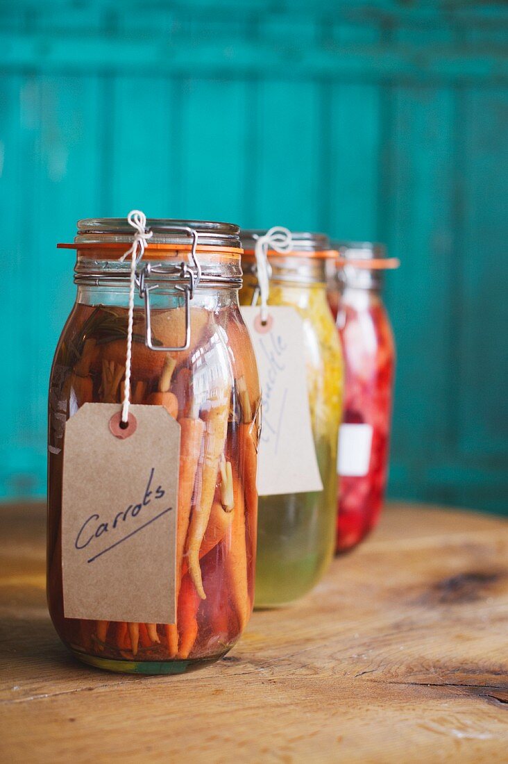 Pickled vegetables from the garden of the Rabbit restaurant, London, England