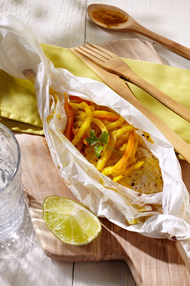 Chicken Guadalupe in parchment paper