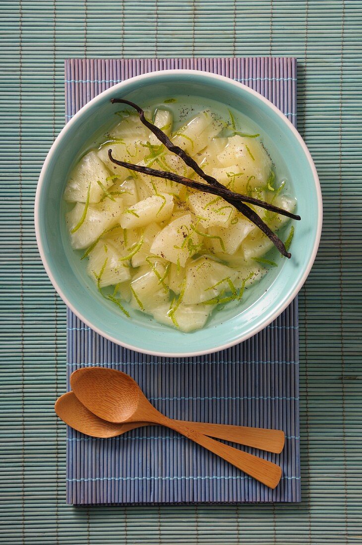 Pineapple salad with lime zest and vanilla