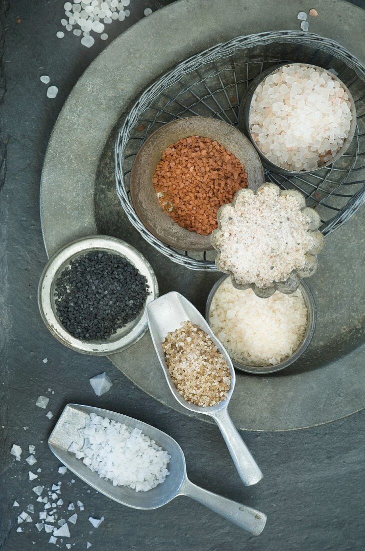 Various types of salt (seen from above)