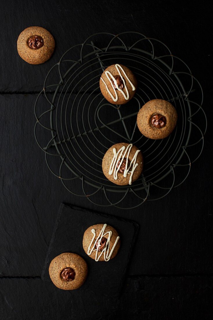 Espresso and hazelnut biscuits topped with chocolate spread