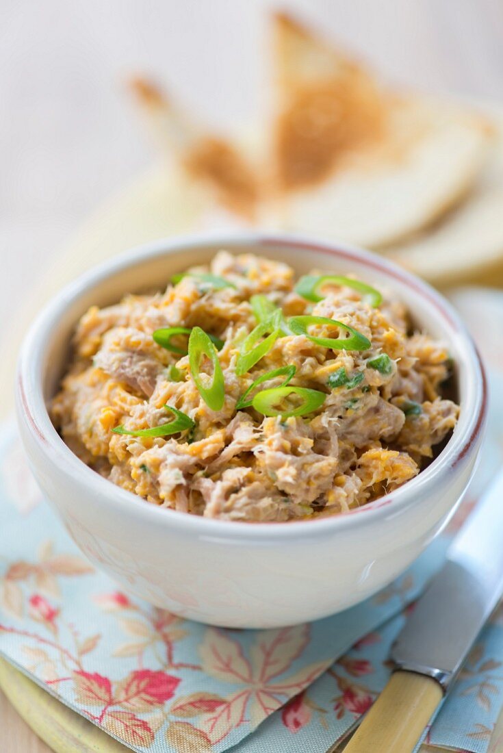 Tuna fish salad with Red Leicester cheese