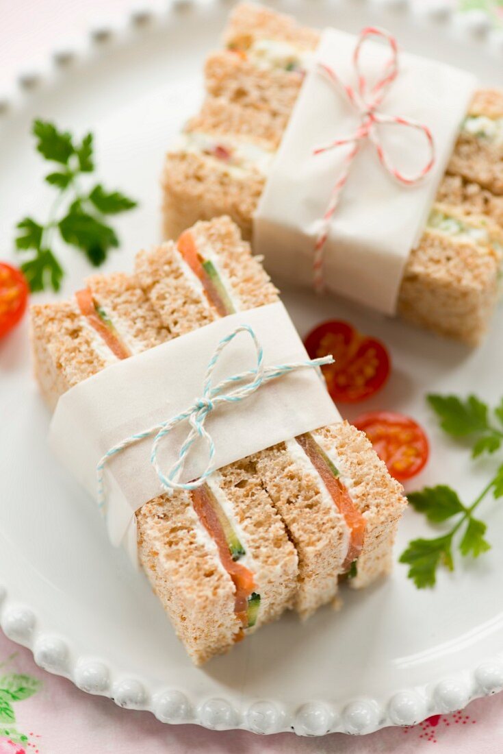 Salmon, cream cheese and cucumber sandwiches to take away