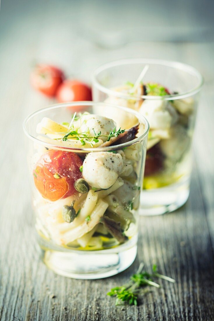 Pasta salad with anchovies and tomatoes