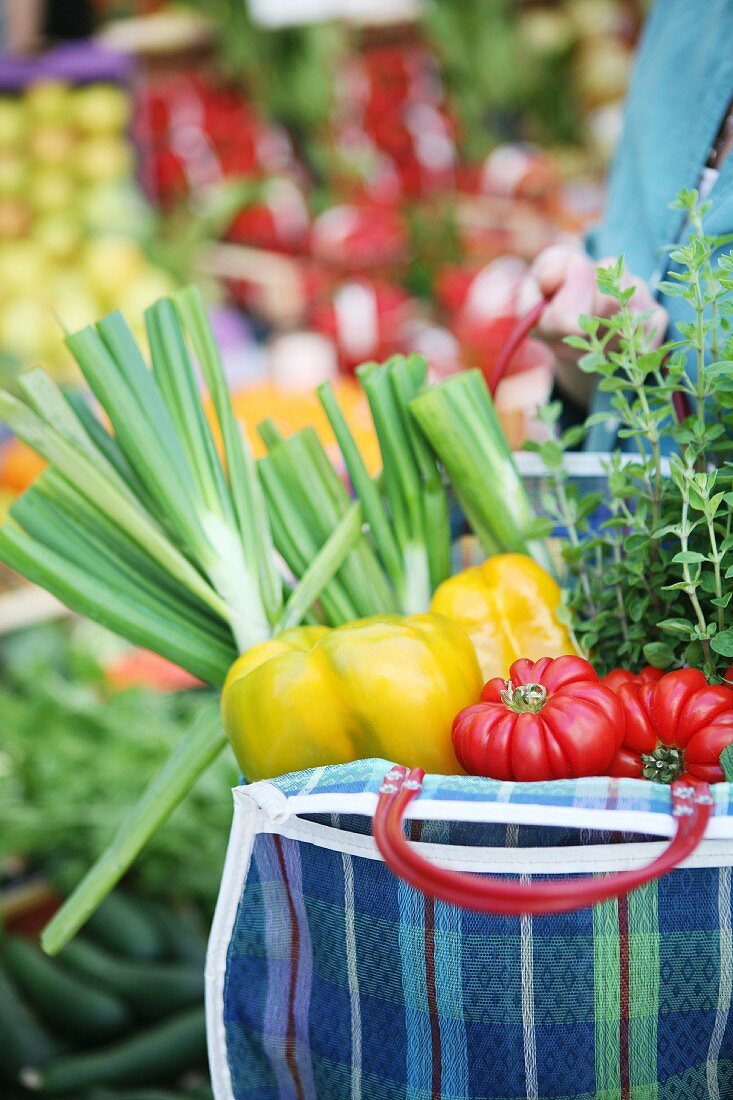 Fresh vegetables in a shopping bag