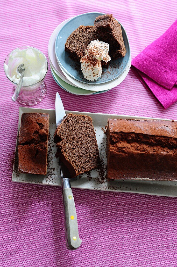 Chocolate almond cake with cream