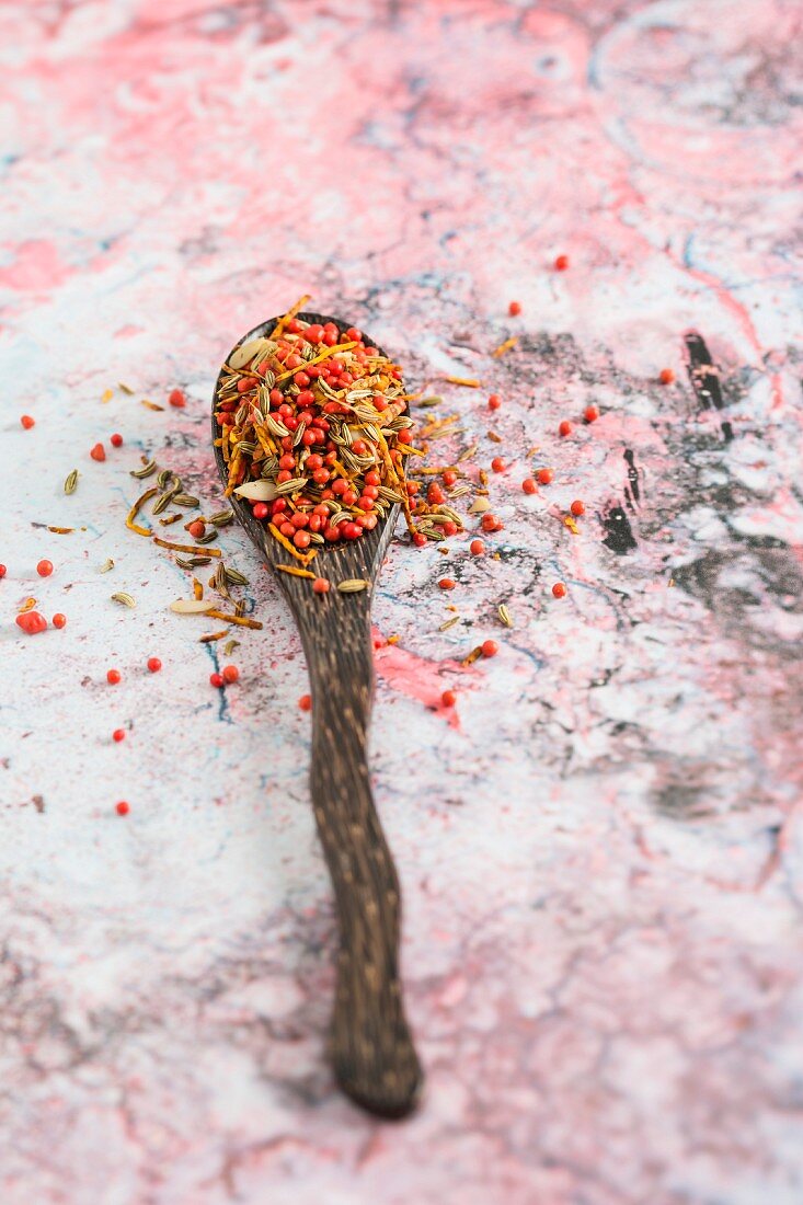 Supari Pan Masala (Indian spice mixture) on a wooden spoon