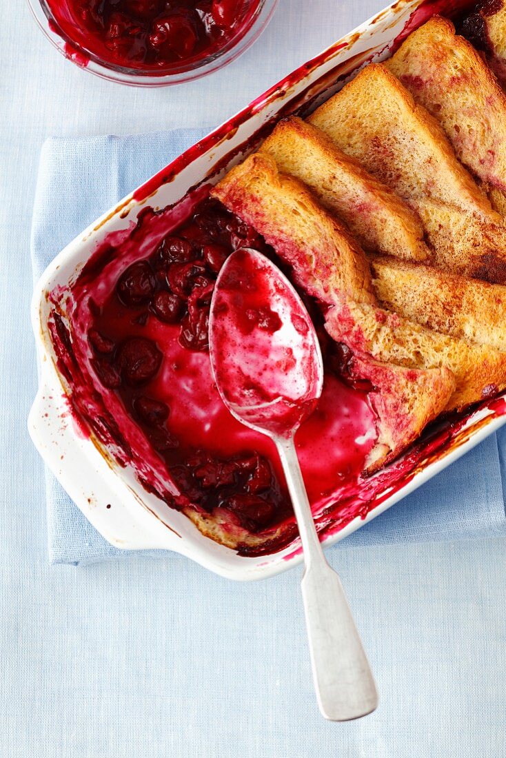 Bread pudding with cherries