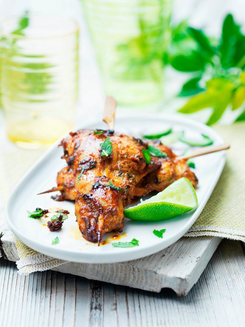 Chicken tikka skewers with lime