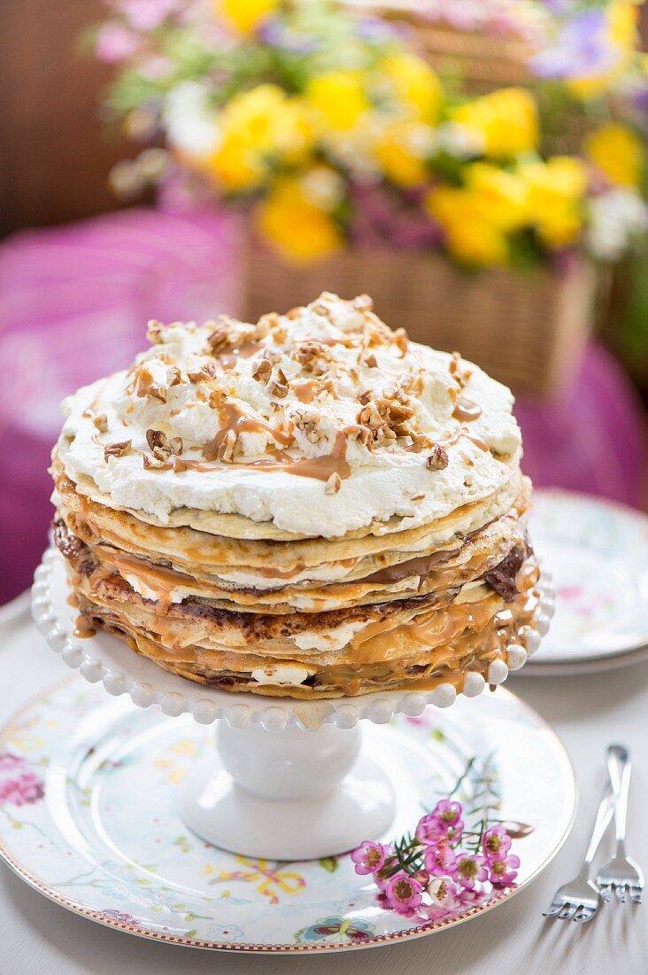 A pancake cake for a spring brunch