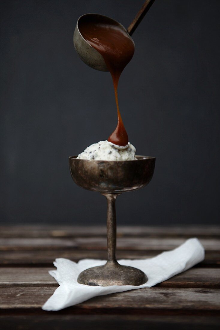 Ice cream with homemade caramel sauce